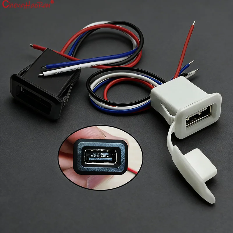 1PC USB 2.0 Waterproof Wire Type Female Socket 2P 4P Charging Port Mobile Phone Charging Port 2A Waterproof Socket With Cover
