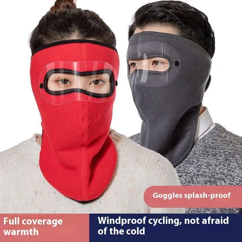 Windproof Face Warm Mask Winter Cap Ski Breathable Masks Fleece Face Shield Caps With HD Goggles Anti-fog Cycling Cap Balaclava