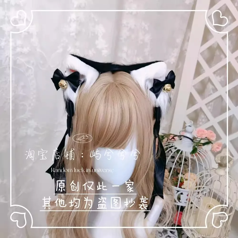 Black and White Lolita Headgear Goth Lolita Maid Crown Cat Ear Dark Lace Necklace Gloves Girl Hair Accessories  Clips
