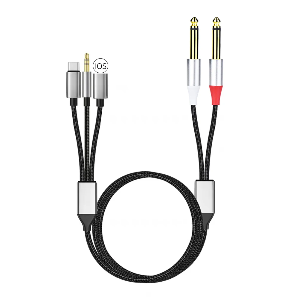 3in1 Audio Cable USB Type-C/8Pin/3.5mm Male To 2 Dual 6.5mm 1/4\