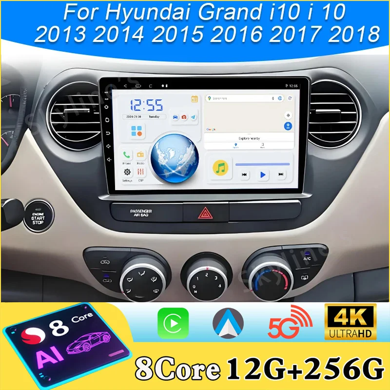 Radio Auto Android 16 Multimedia para Hyundai Grand i10 i 10 2013 2014 2015 2016 2017 Reproductor de Navegación GPS Estéreo para Auto 2din DVD