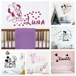 Custom Name Cute Cartoon Mickey Minnie Wall Sticker For Baby's Room Kids Bedroom Decor Mural DIY Art Wall Decal Multiple Colors