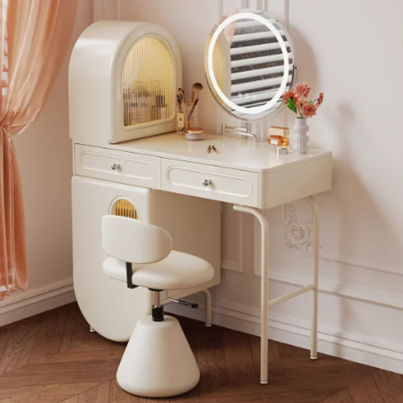 White Chair Lights Vanity Table Storage Mirror Set Cabinet Bedroom Dressers Makeup Drawers Coiffeuse De Chambre Furniture Home