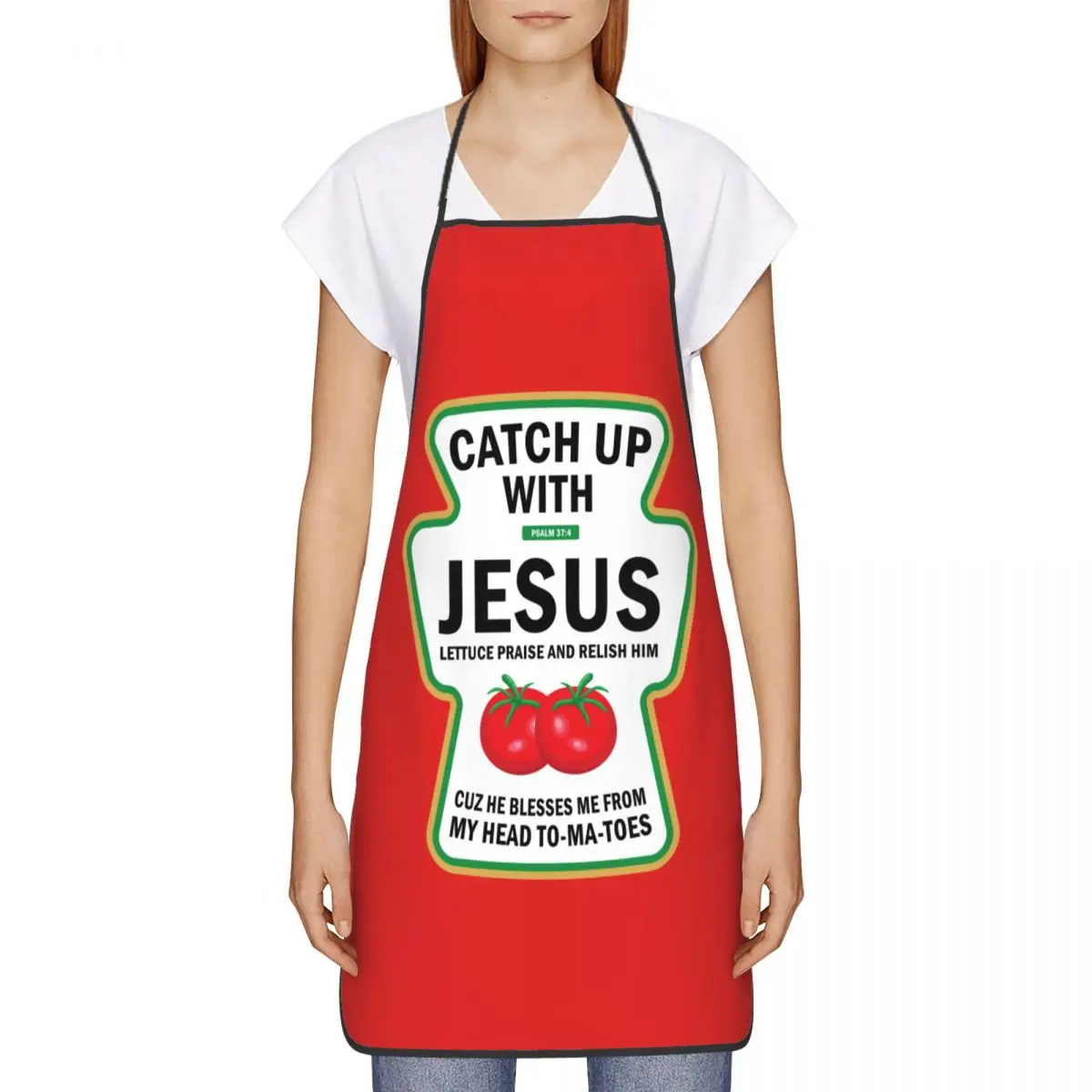 Funny Christian Ketchup Pun Food Meme Bib Apron Adult Women Men Chef Tablier Cuisine for Cooking Kitchen Catch Up With Jesus