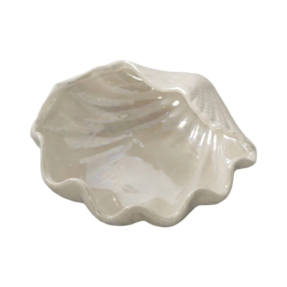 Conch Shell Jewelry Dish Tray for Earrings Rings Keys - White Pottery and Porcelain Decorative Holder 18.8x10..8cm