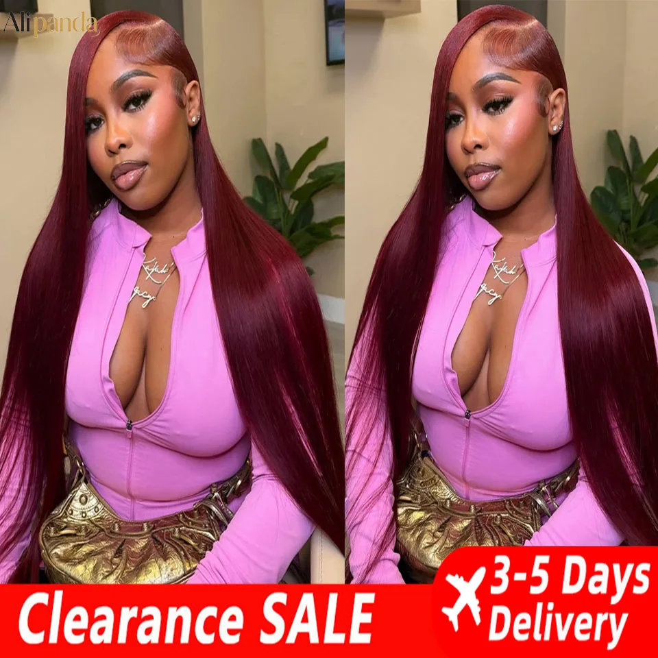 Burgundy 13x6 HD Lace Frontal Human Hair Wig Straight Red 13x6 Lace Front Human Hair Wigs 99J Colored 200% Human Hair Wig