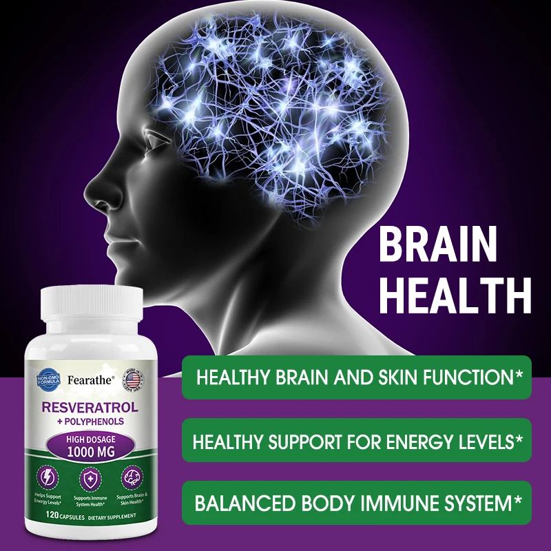 Resveratrol Antioxidant Supplement - Helps with Brain Function and Immune Health Increases Energy Levels Promotes Fat Burning