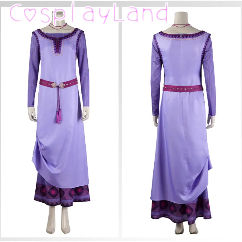 

New Movie Wish Asha Princess Cosplay Costume Fancy Birthday Party Dress Purple Long Dress Cosplay Halloween Costume For Women