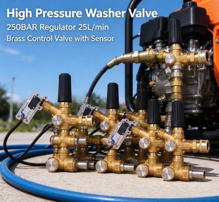 High Pressure Washer Control Valve, 250BAR 25L/min Regulator, Water System Brass Valve Tool Accessories