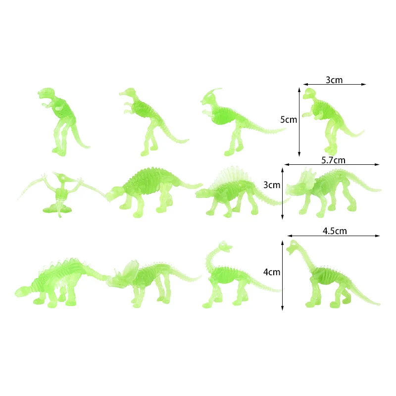 12Pcs/Set Mini Plastic Glow-in-the-dark Dinosaur Figure Toys Fluorescent Simulation Small Dinosaur Model Decoration