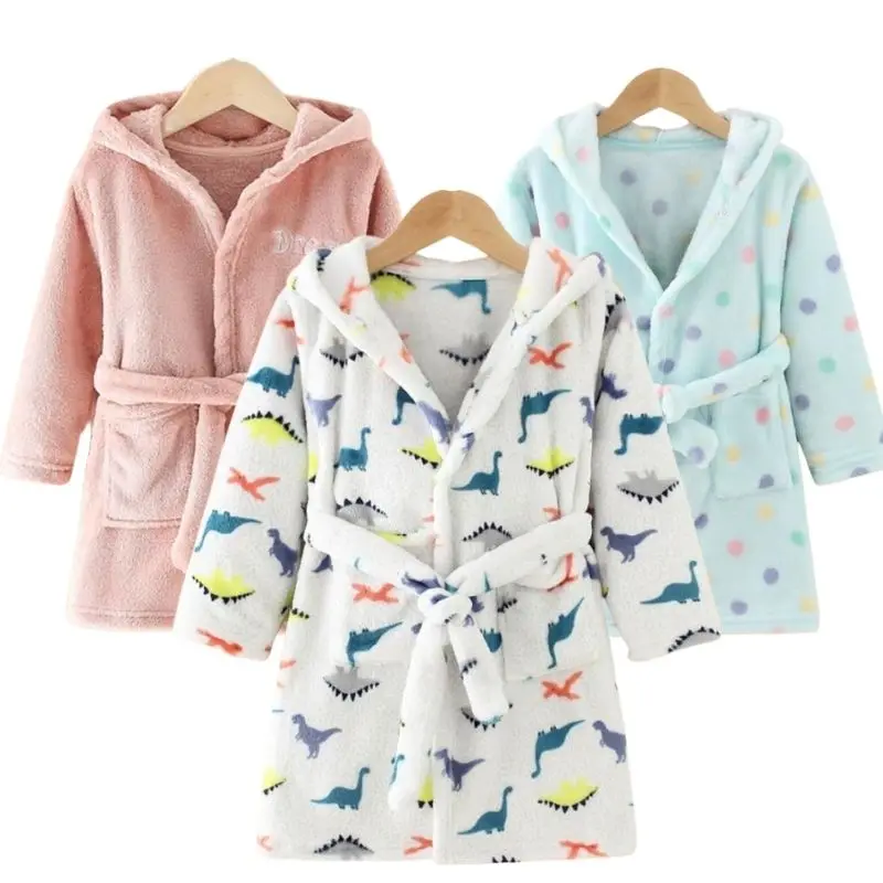 

Soft Girl Sleepwear Robe Autumn Winter Children Hooded Flannel Bathrobe Boys Pajamas Comfort Kids Cartoon Homewear 3-8 Years Old