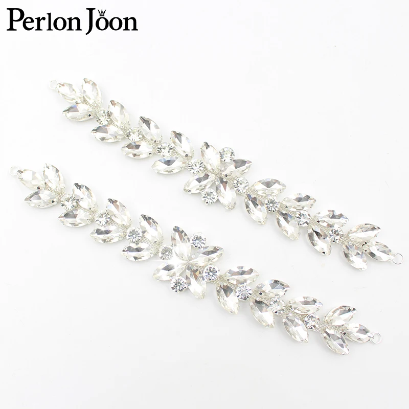 Branches leaves silver color crystal applique white glass rhinestone decorative patch sewn on shoes wedding accessories  YHZ043