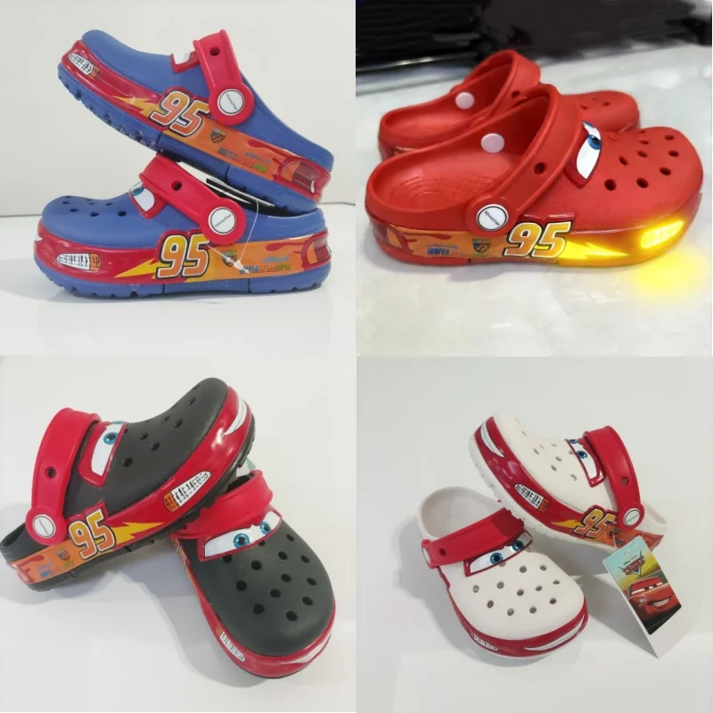 Lightning McQueen Kids Light Up Slippers - Cartoon Breathable Non-Slip EVA Beach Shoes, Anime Cars Casual Indoor Sandals