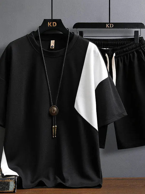 

Ice Silk Cool Sensation Color Blo Sports Suit Men's Summer Casual Qui Dry ort Sve T-irt orts Two Piece Set