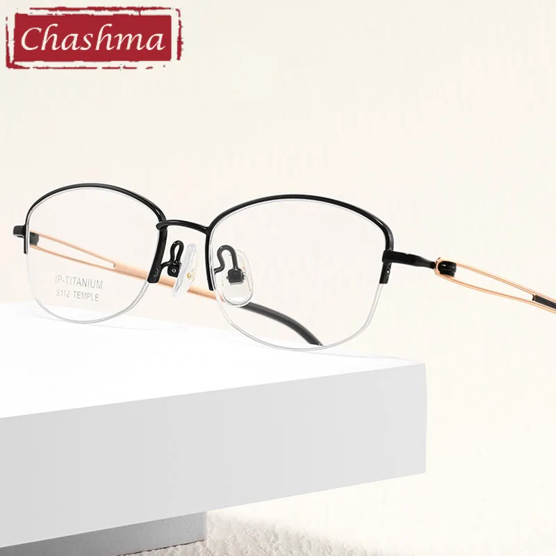

Women Eyeglasses Pure Titanium Prescription Glasses Frame Top Quality Semi Rim Eyewear Screwless Hinges Spectacles