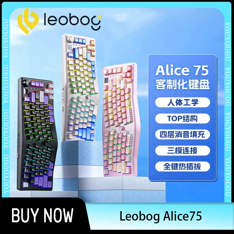 Leobog Alice A75 Mechanical Keyboard 3Mode 2.4G Bluetooth Wireless Keyboard Ergonomics Keyboard Hot swap RGB Gamer Keyboard Gift