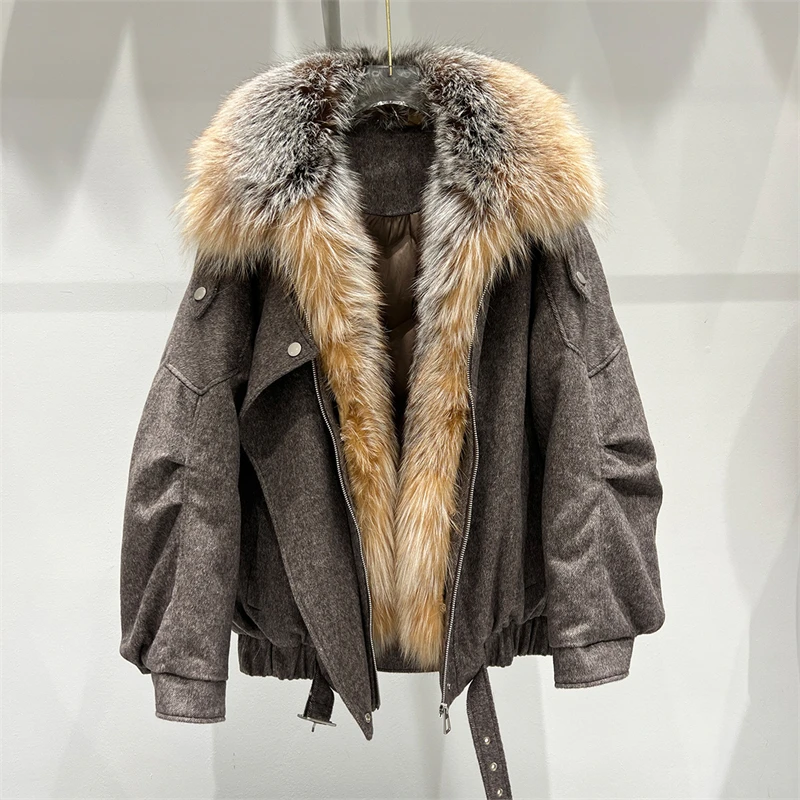 High-quality winterNew style fox fur down jacket with large fur collar women's short loose thick warmFashionable casual fur coat