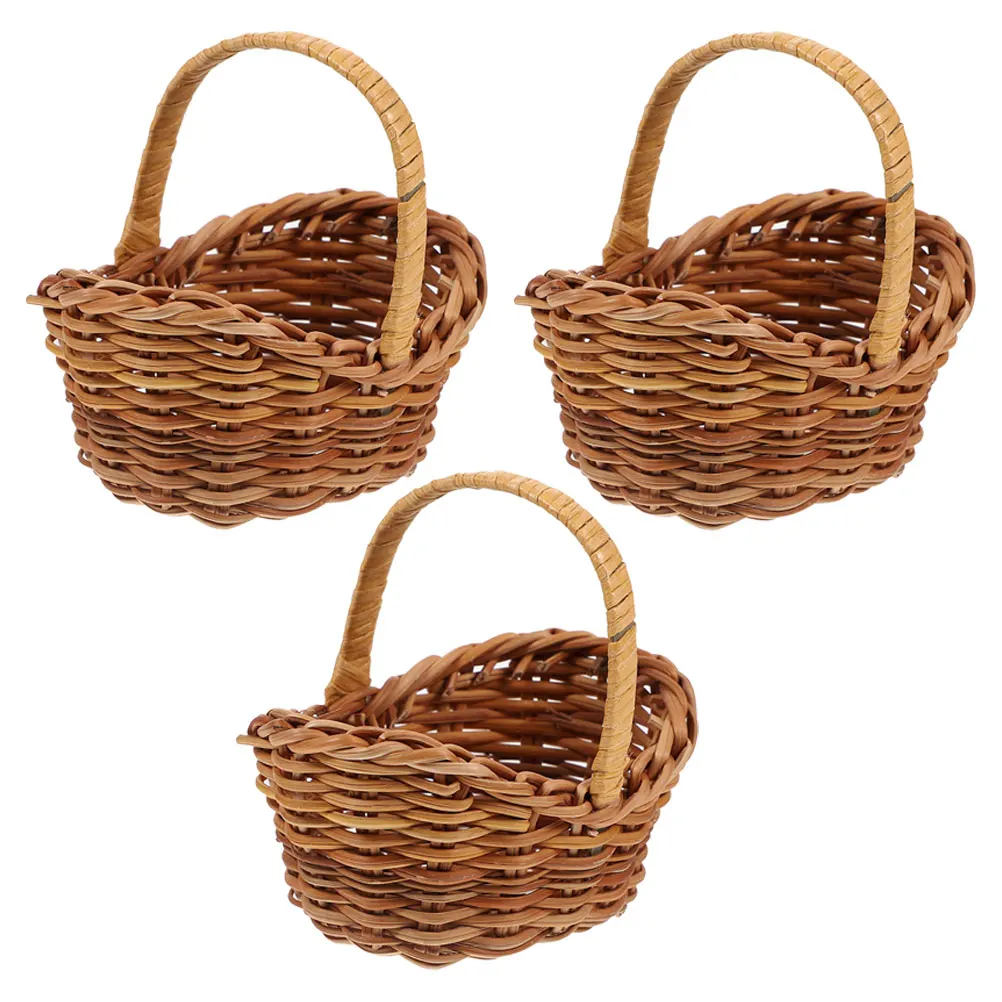 

3 Pcs Mini Rattan Flower Basket Woven Baskets for Storage Small Woven Baskets Rustic Miniature Home Decor Braided