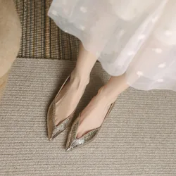 여성용 우아한 신발, 얕은 입 뾰족한 헤드 플랫, 편안한 부드러운 바닥, 단색 레저 로퍼, Zapatos Mujer