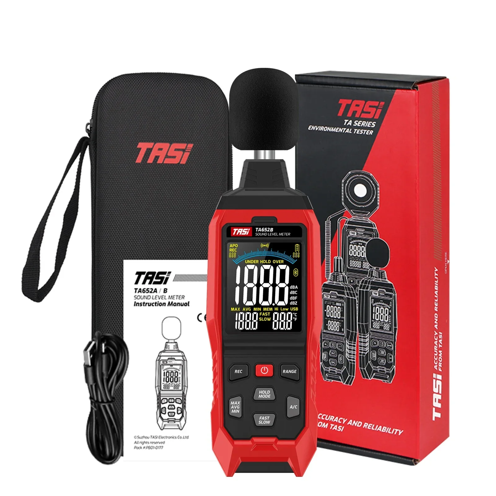 TASI 30~130dB Noise Decibel Noise Tester A/C Weighting Industry Volume Detector Sound Level Meter Logger Recorder Data TA652A