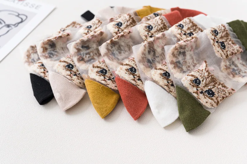Frauen Transparent Nette Katze Socken Kawaii Damen Japanische Mode Koreanische Trendy Sommer Dünne Kristall Seide Socke Glasfaser Strumpf – Detail 7