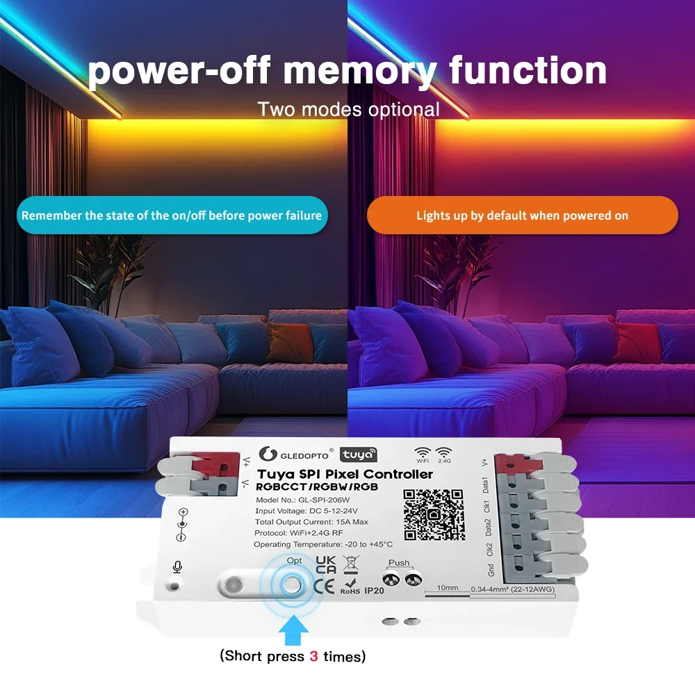 GLEDOPTO LED Pixel Strip Light Controller Tuya Smart Life Wifi for WS2811 TM1814B TM1934A SK6812 WS2801 WS2805 UCS2904B 206W view 5