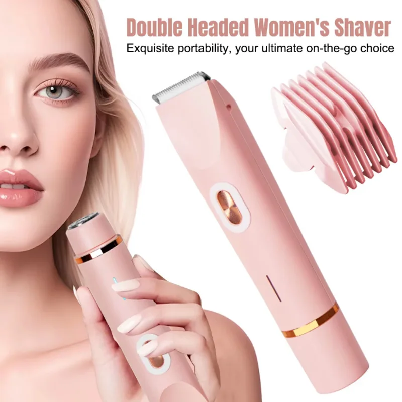 

Триммер для бикини 2-в-1, женская безболезненная электробритва, беспроводной триммер для удаления волос на теле, водонепроницаемый и моющийся.