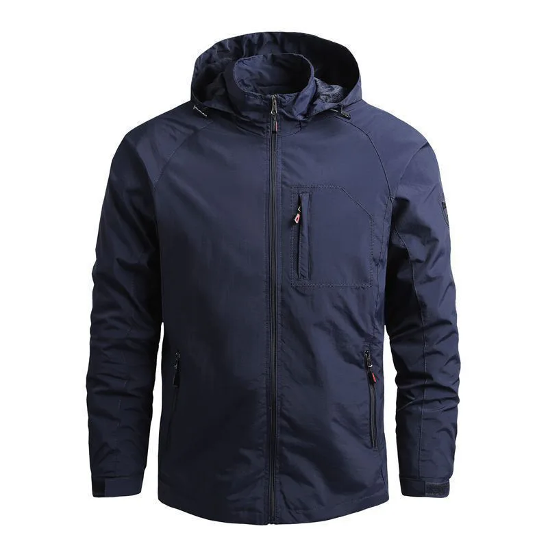 2025 Men Jacket Autumn Thin Windproof Waterproof Long Sleeve Zipper Male Hooded Coat Simple Solid Outdoor Casual Men Outerwear