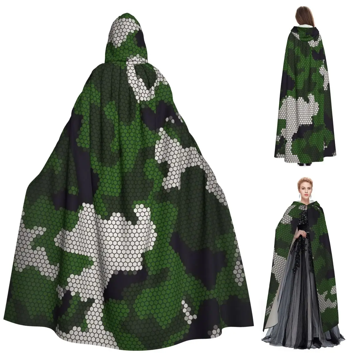 

Military Camouflage Army Camo Long Hooded Cloak Witch Medieval Costume Cosplay Cape HalloweenVampire Adult Unisex
