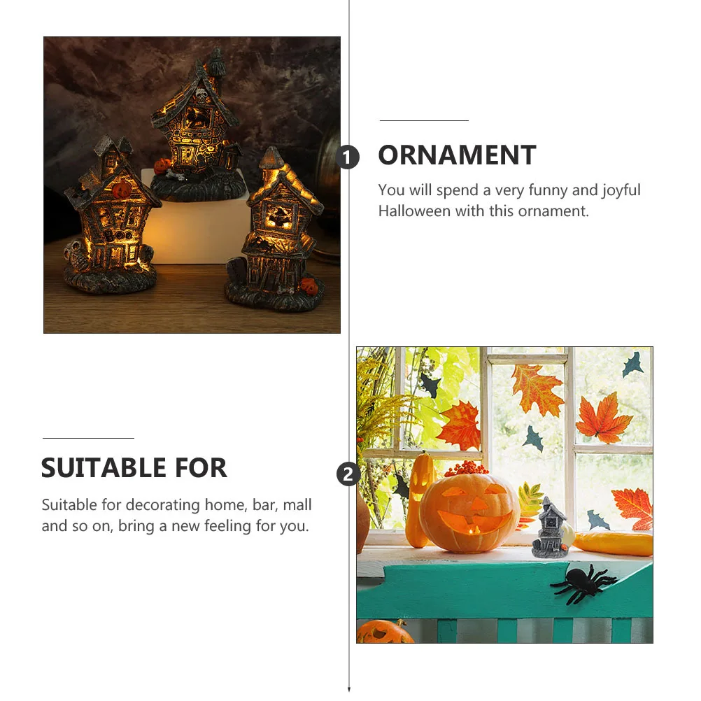 

2pcs Pumpkin Ghost House Ornament Resin Halloween Decor Led Light Up Haunted House For Home Party Mall Garden Decoration