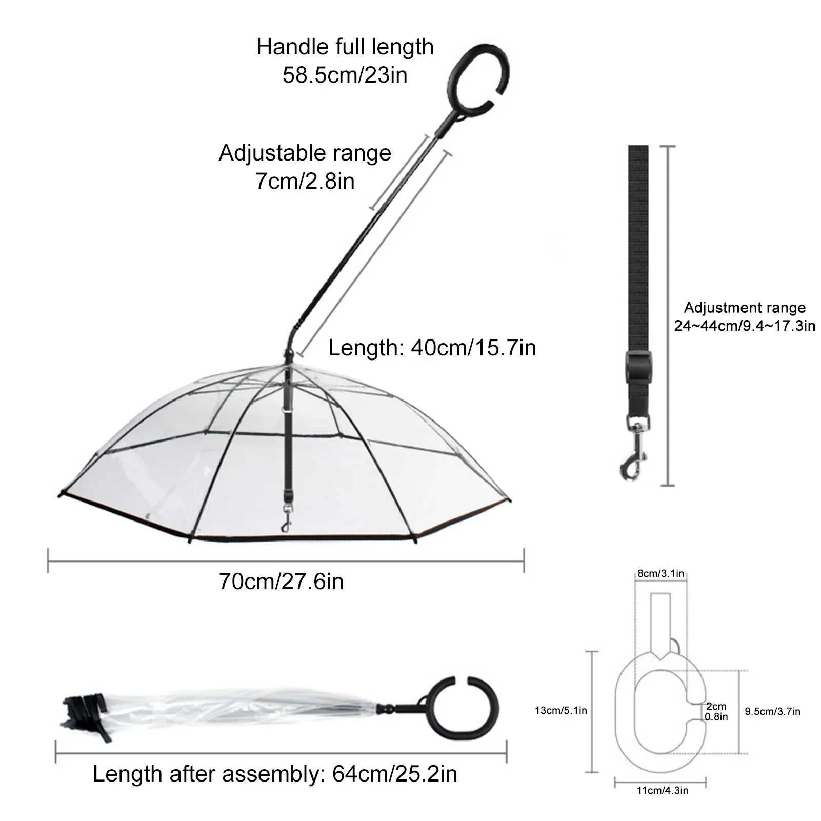 Przezroczysty regulowany parasol w kształcie litery C dla zwierząt domowych do chodzenia na deszczu lub śniegu Płaszcze przeciwdeszczowe Psy Parasol Szybka dostawa Dropshipping