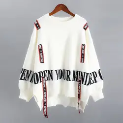 Otoño Invierno estilo callejero jerseys empalmados con letras señoras sueltas Casual todo-fósforo Jersey de punto Top mujeres Harajuku Y2K suéter