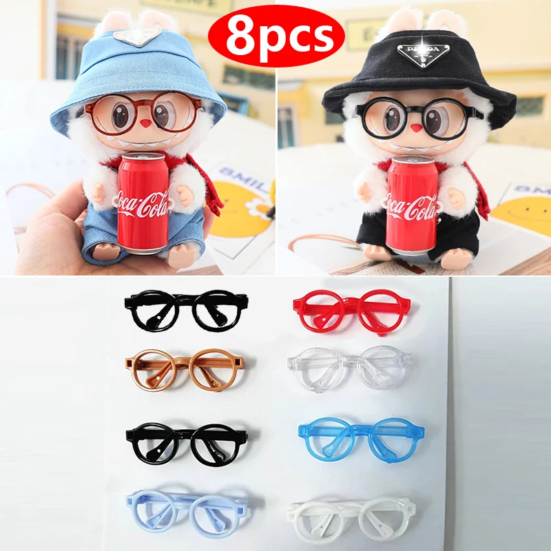 

Cycling 8pcs Labubu 6.5cm Transparent Plastic Glasses for 1/8 1/6 1/3 1/4 BJD for Labubu MSD Plush for EXO Doll Sunglasses