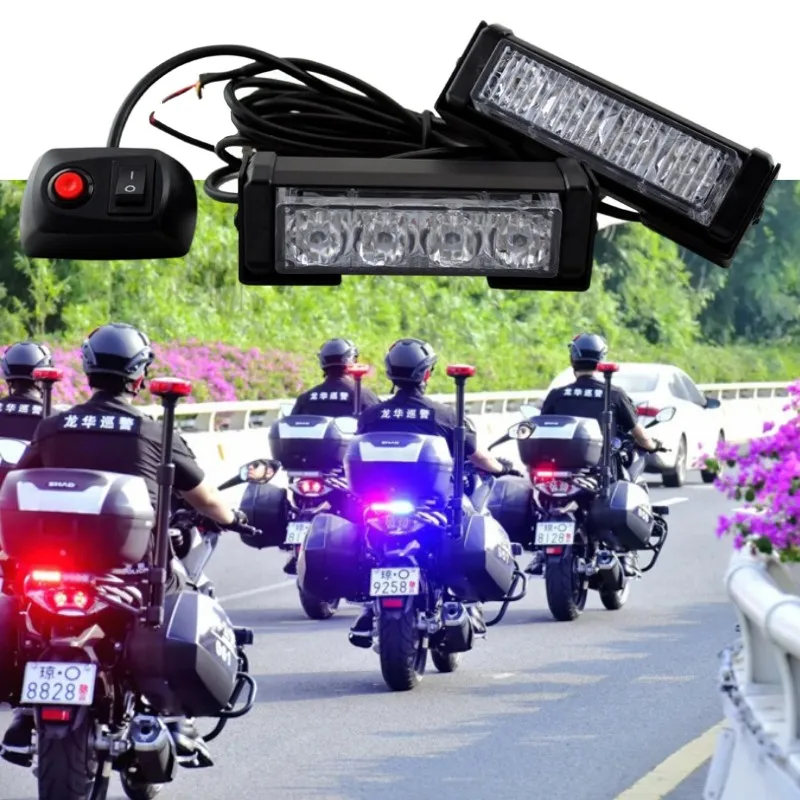 

2 in 1 Universal Motorcycle LED red/blue Flashing lamp Police Motors Styling Led Signal light Safety Warning Indicator lights