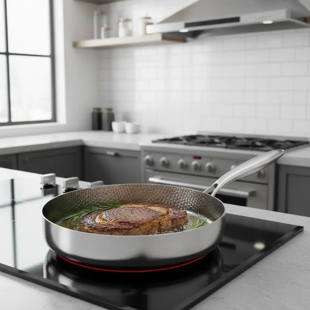 Titanium Alloy Hammered Texture Frying Pan Uncoated Scratch Resistant Steak Skillet Wear-resistant Fast Heating Non-stick Pot