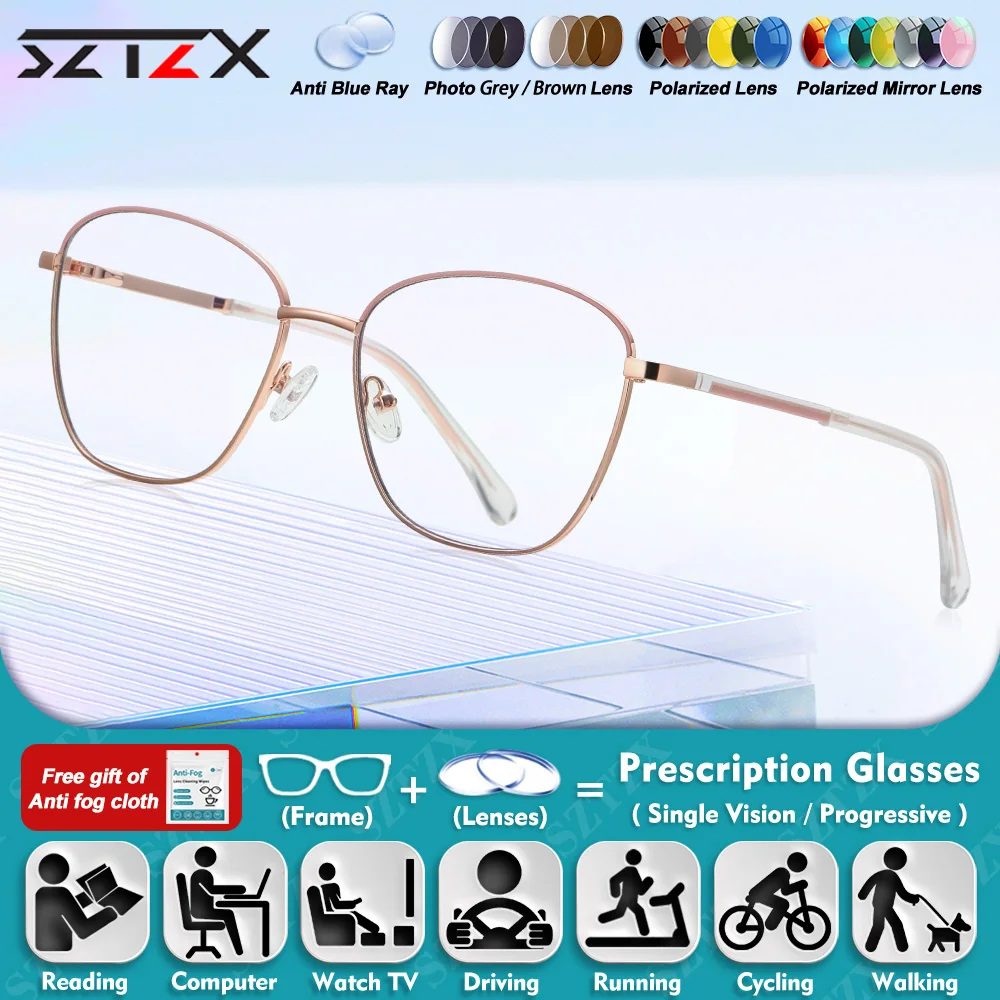 

SZTZX Everyday Wear Multifocal Photochromic Prescription Glasses High Quality Blue Light Filter Myopia Reading Eyeware For Women
