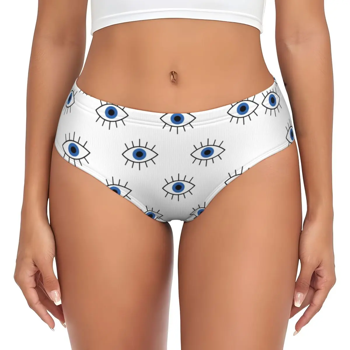 Custom Cute Blue Turkish Evil Eye Brief Panties Womens Comfort Nazar Amulet Boho Underwear