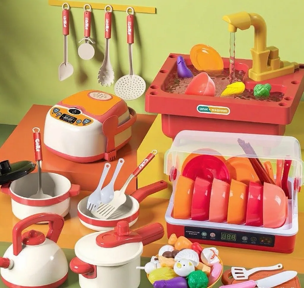 Set da gioco educativo da cucina per bambini con sistema di riciclaggio dell'acqua Tavolo per lavare i piatti ecologico per giochi di finzione Giocattolo didattico
