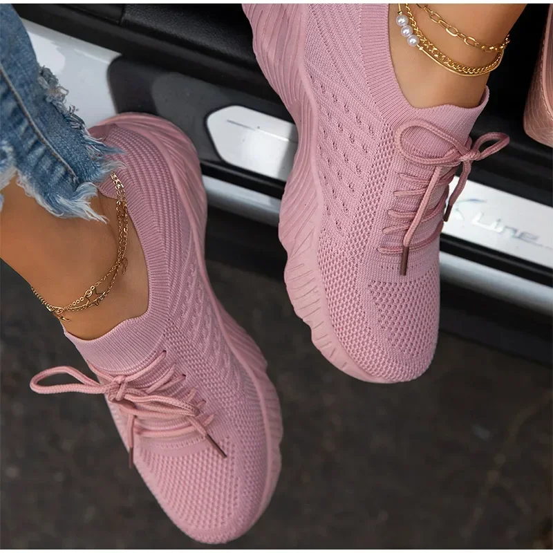 

Women's Sneakers Breathable Casual Women Socks Shoes Lace Up Ladies Flats Female Spring Vulcanized Running Zapatillas De Mujer