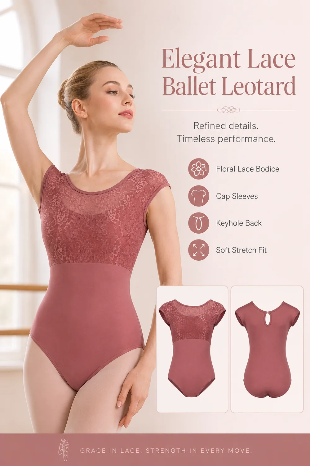 Women Ballet Leotard Adult Black Lace Sleeveless Dance Bodysuit Keyhole Back Gymnastics Practice Training Dancewear