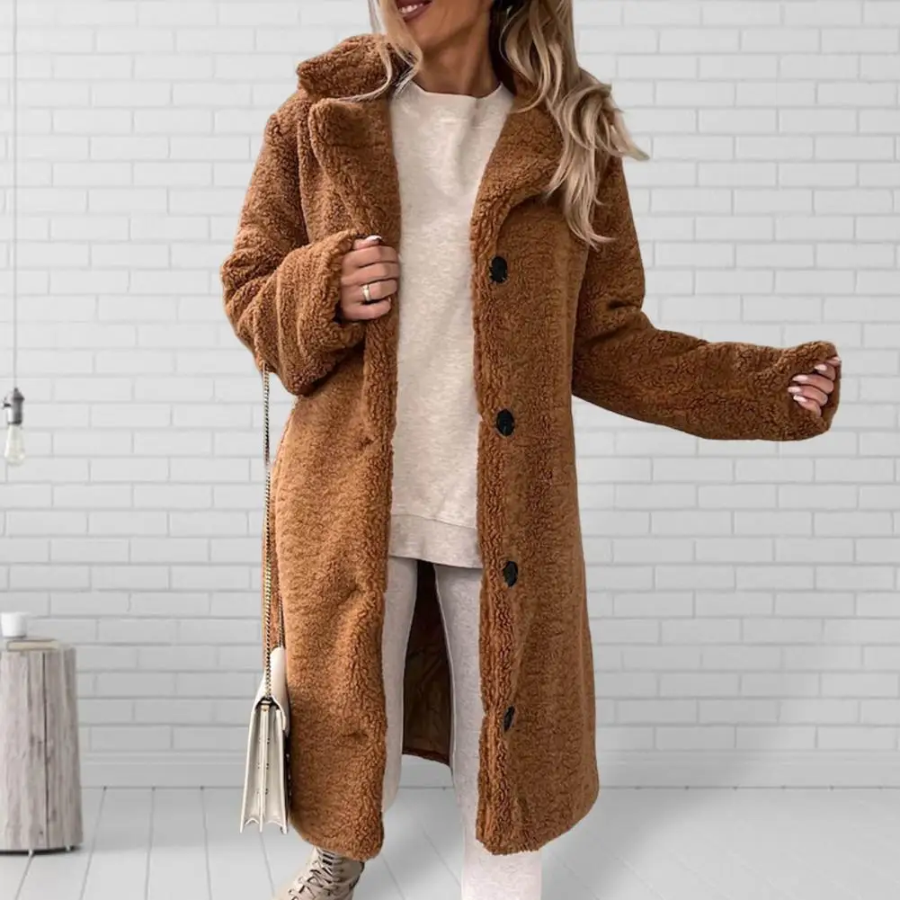 Popular Women Teddy Jacket Ladies Women Overcoat Turndown Collar Windproof Coldproof Lapel Trench Coat