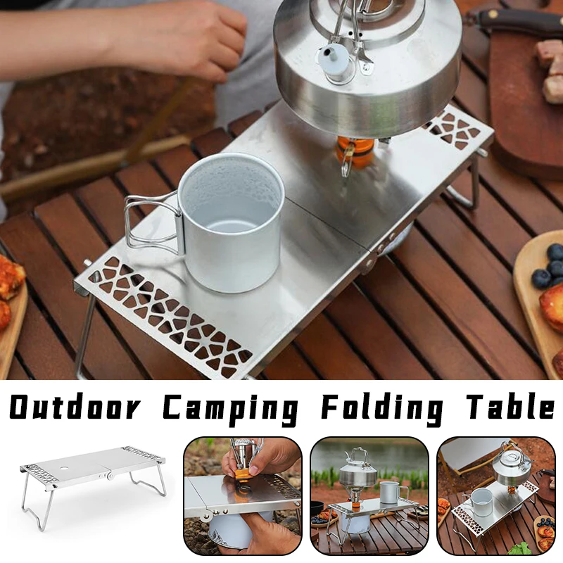 

Outdoor Folding Table Stainless Steel Portable Camping BBQ Table with Gas Cylinder Holder for Picnic, Hiking, Travel
