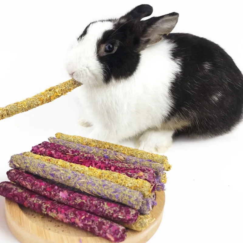 6pcs Rabbit Chew Sticks Mixed Natural Flower Chew Toys Treats for Rabbit Bunny Chinchilla Guinea Pig Hamster Molar Snacks