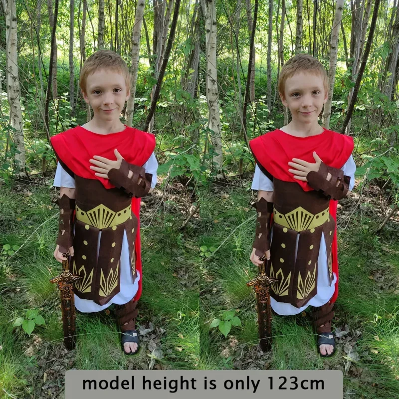 New 2025 Child Greek Roman Warrior Gladiator Costume Boys Knight Julius Caesar Cosplay Halloween Party Carnival Mardi Gra wat160
