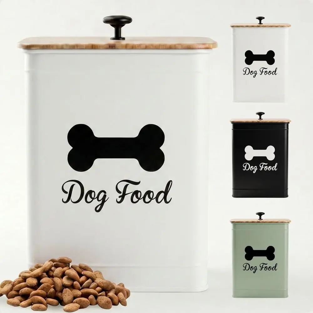 

Airtight Dog Food Storage Container with Bamboo Lid & Metal Handle - White Kibble Storage Bin for Dogs up to 50 lbs