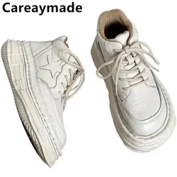 Careaymade-stivaletti da donna in vera pelle con suola spessa scarpe singole artistiche retrò da donna comode scarpe carine con punta grande