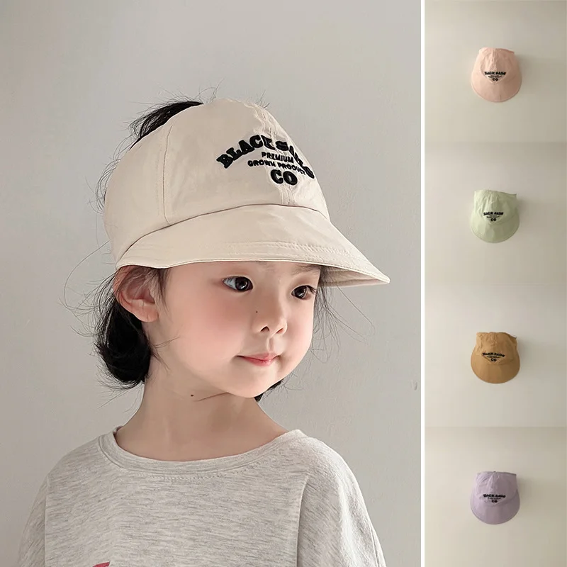 

Girls Ponytail Empty Top Hats Kids Summer Sun Hat Embroidery Letter Children Baseball Cap 2-8Year Quick Drying Sunscreen Visors
