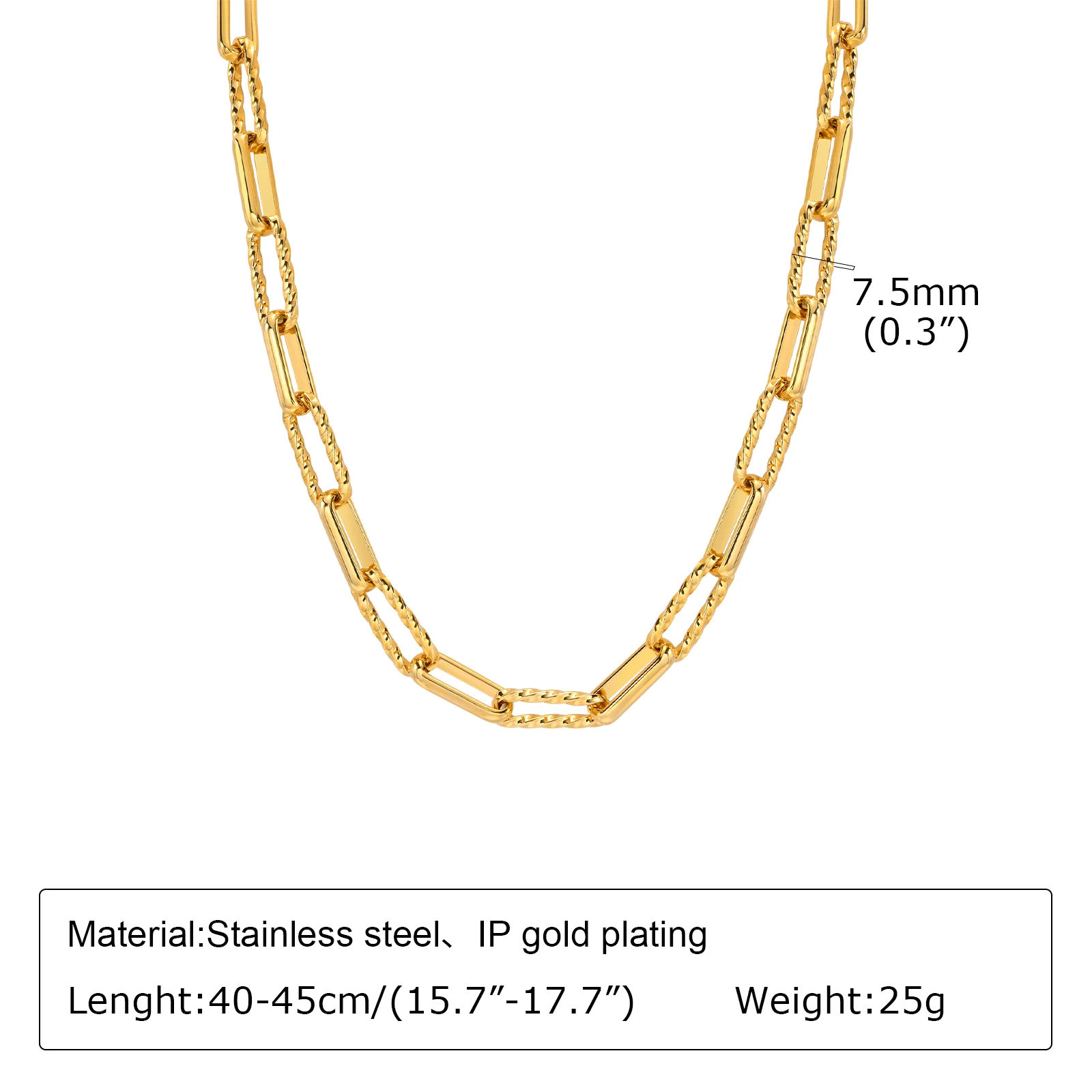 Chic Paperclip Chain Necklace for Women, Layer Link Necklace Stainless Steel 18k Gold Plated Jewelry