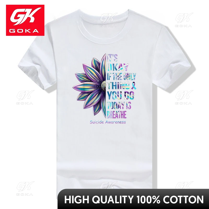 It's Okay If The Only Thing You Do Today Is Breathe T-Shirt Suicide Prevention Awareness Week Graphic Tee Sunflower Print Tops