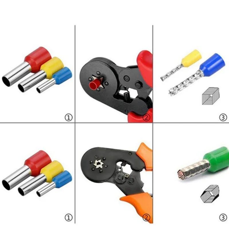 Terminales de crimpado tubulares VE, terminales de tubo eléctrico, conectores de extremo de Cable de bloque, conector de Cable, alicates de